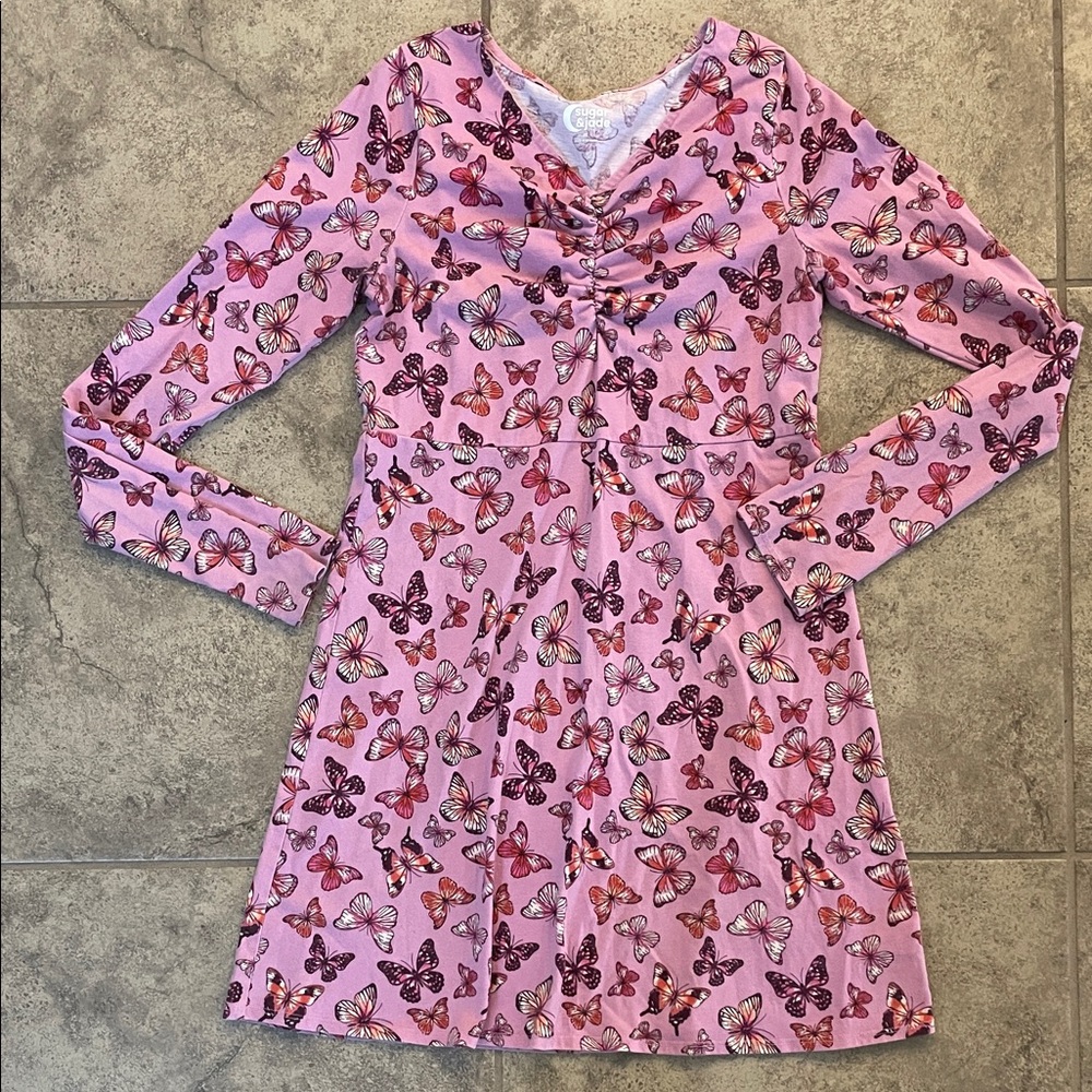 Butterfly Print Long Sleeve Kids Dress